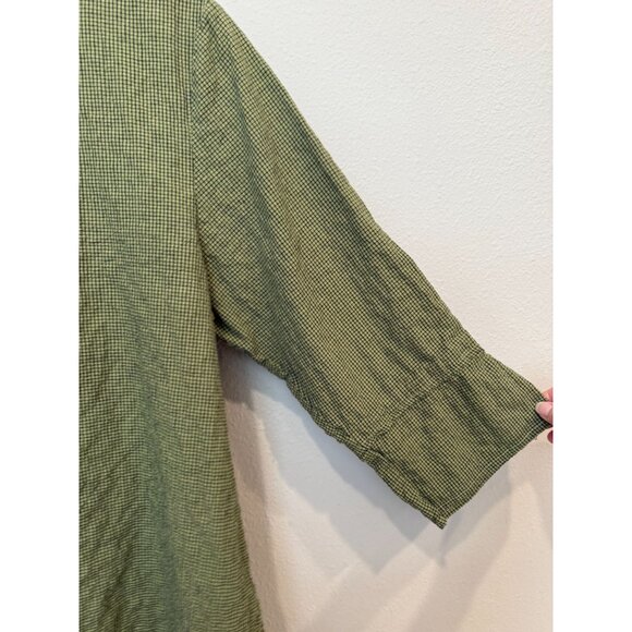 Habitat Green Checked Multi Pattern Tunic Blouse Medium 3/4 Sleeves Lagenlook - Picture 6 of 10